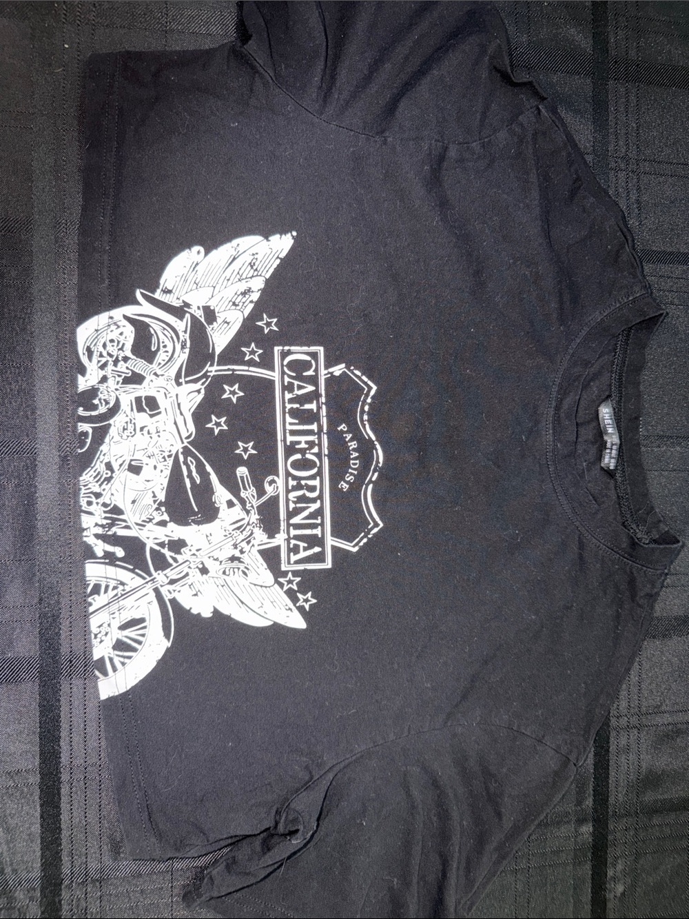 SHEIN Black Tee with White California Motorcycle Graphic